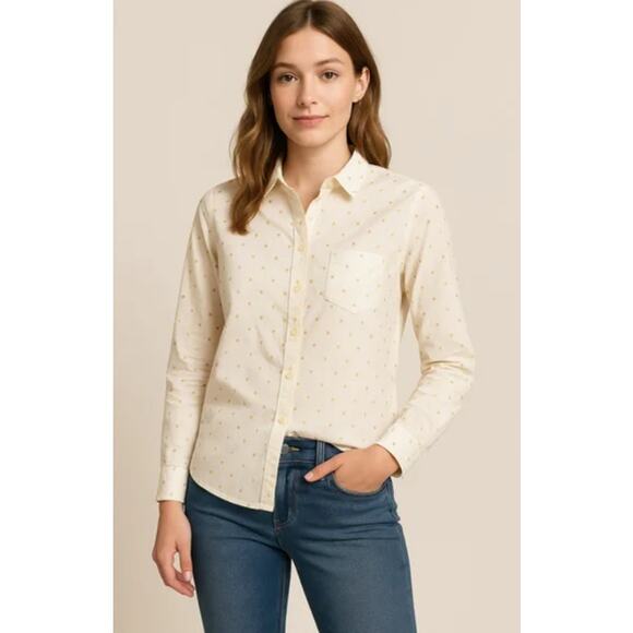 Prince & Fox Button-Up Shirt Gold Polka Dot Preppy White S - Picture 1 of 6